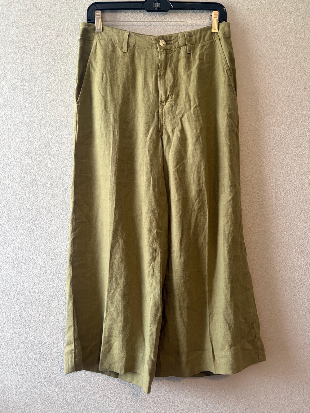 L'AGENCE Henderson Linen Hi Rise Crop Wide Leg Army - Picture 3 of 5